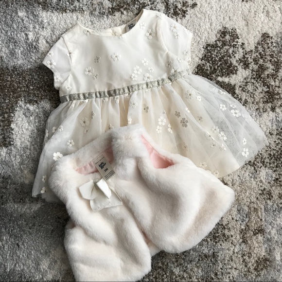 OshKosh B'gosh Other - Oshkosh 0-3 cream dress & fur vest new No tags
